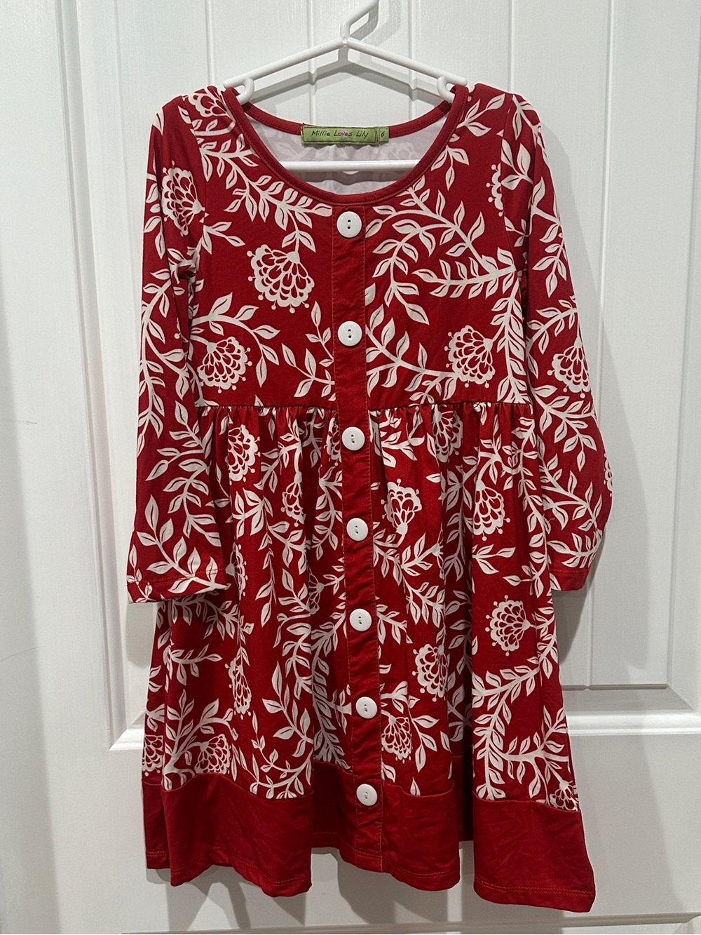 Girls Red Floral Button-Front Casual Dress
